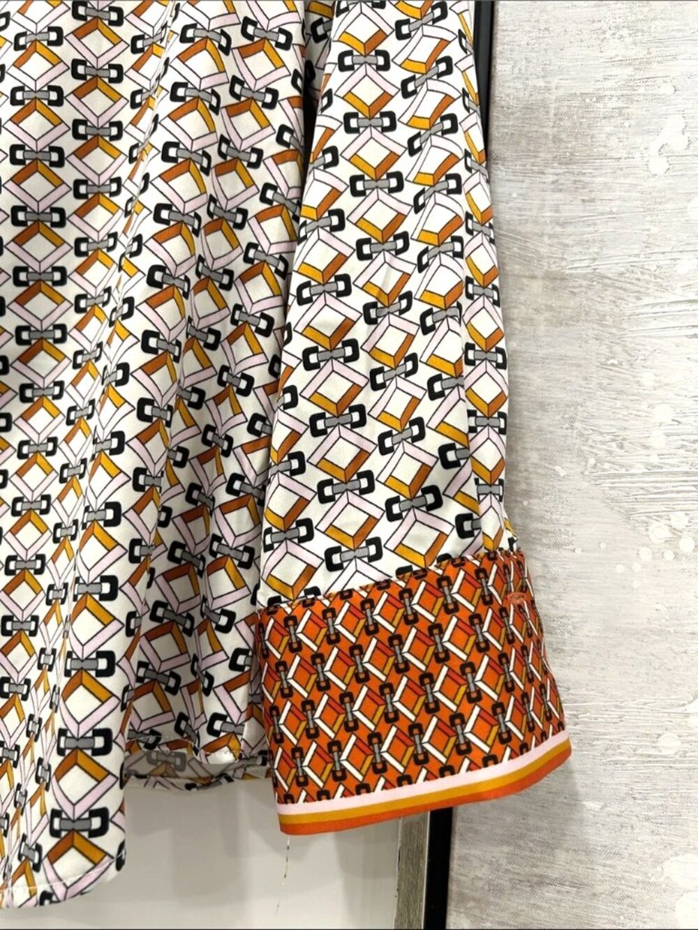 Casual Women's Geometric Button-Down Blouse Shirt - Brown/White/Orange - Picture 3 of 8
